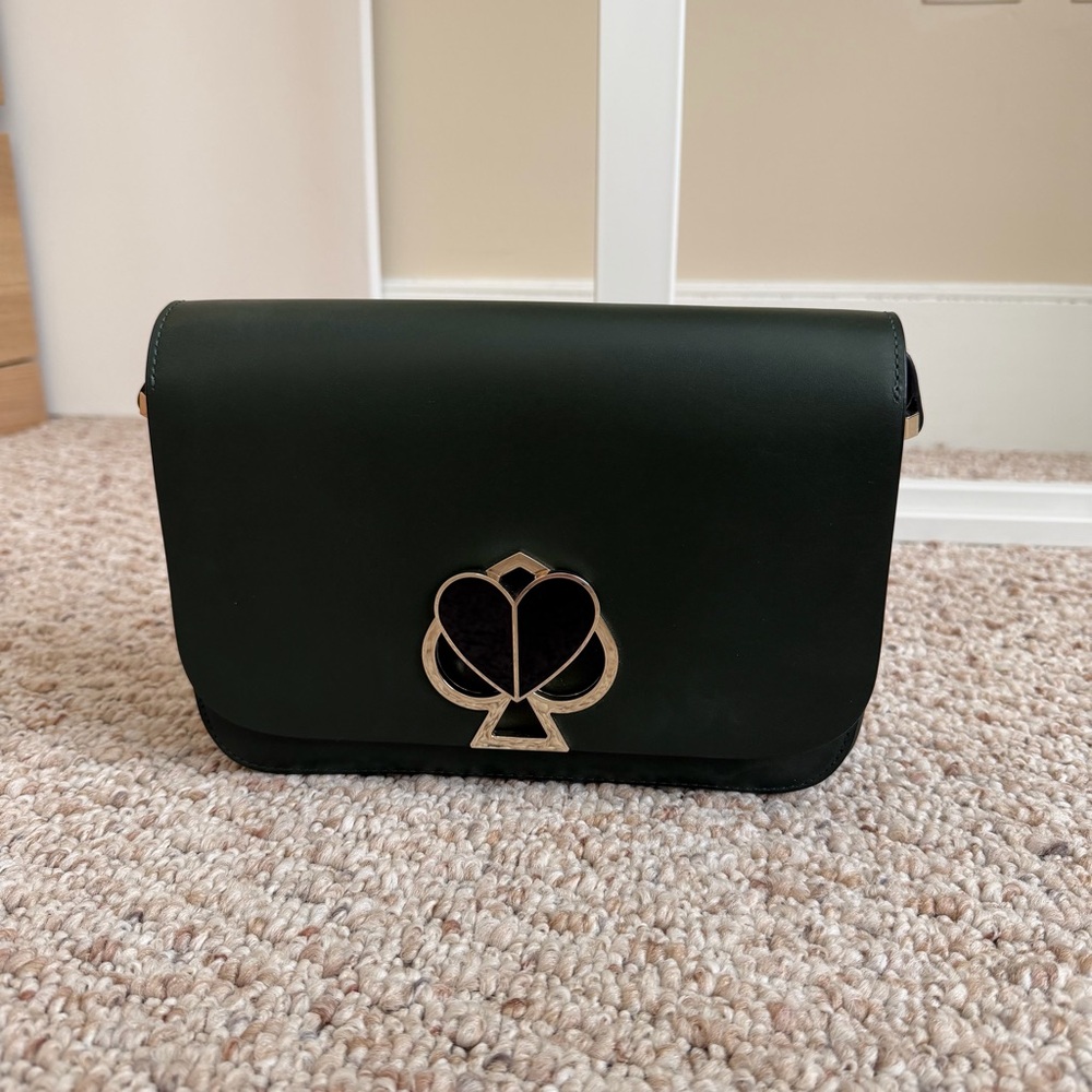 Kate Spade Nicola Twistlock Medium Shoulder Bag Dark Green Leather Crossbody